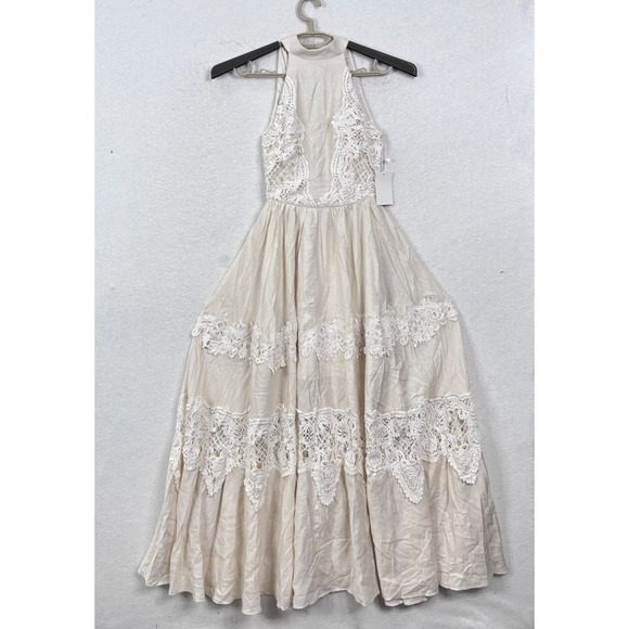 Joyfolie Dresses & Skirts - Joyfolie Alondra Maxi Dress Gardenia Crochet Halter 2XS Boho Fairy Wedding